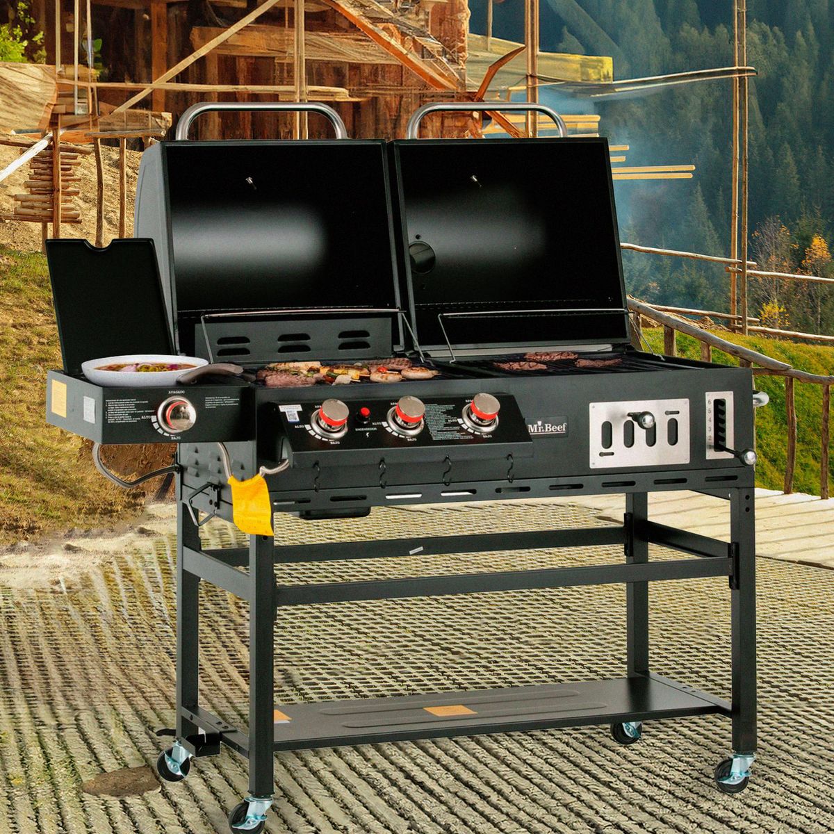 MR BEEF - Parrilla a Gas 128x67x155cm + 3 Quemadores