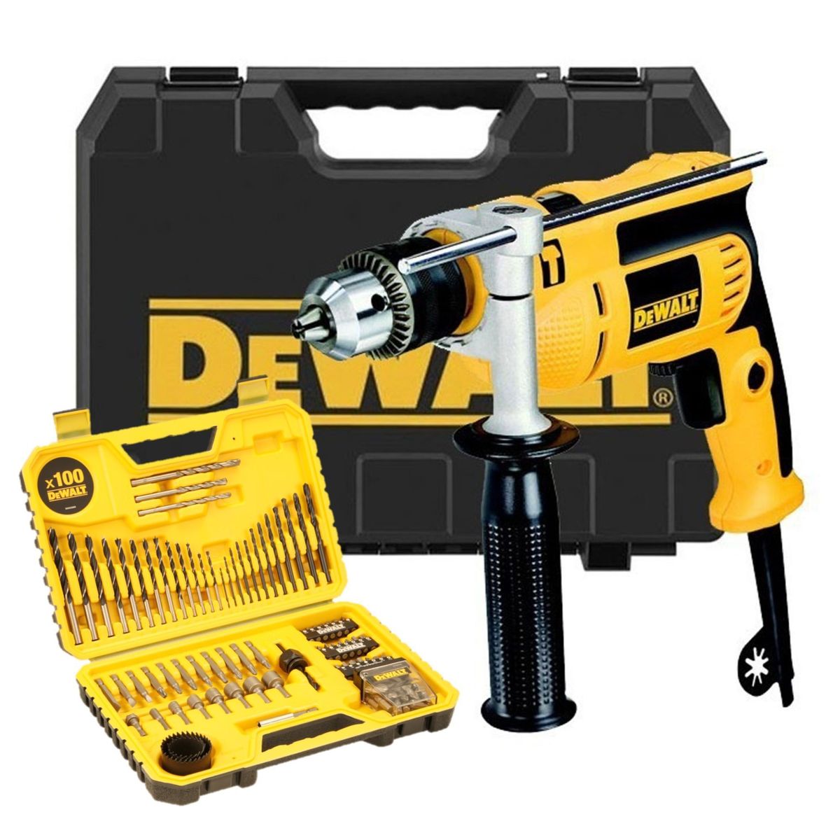 DEWALT - Taladro Percutor Eléctrico Dewalt 1/2" 650W 0.13 mm + 100 Accesorios DWD024K