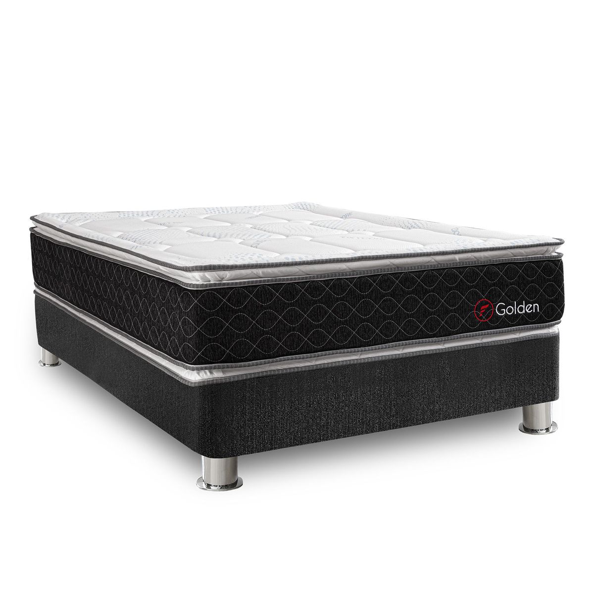 FORLI - Cama Americana Golden 2 Plazas + Colchón + 2 Almohadas + Protector