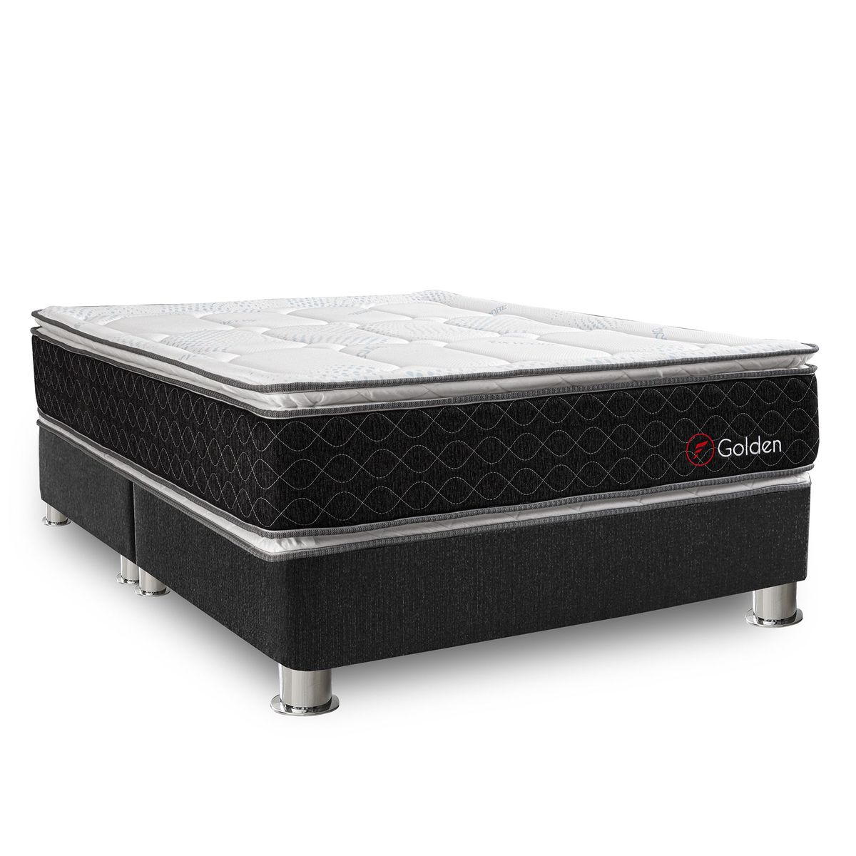 FORLI - Cama Americana Golden Queen + Colchón + 2 Almohadas + Protector