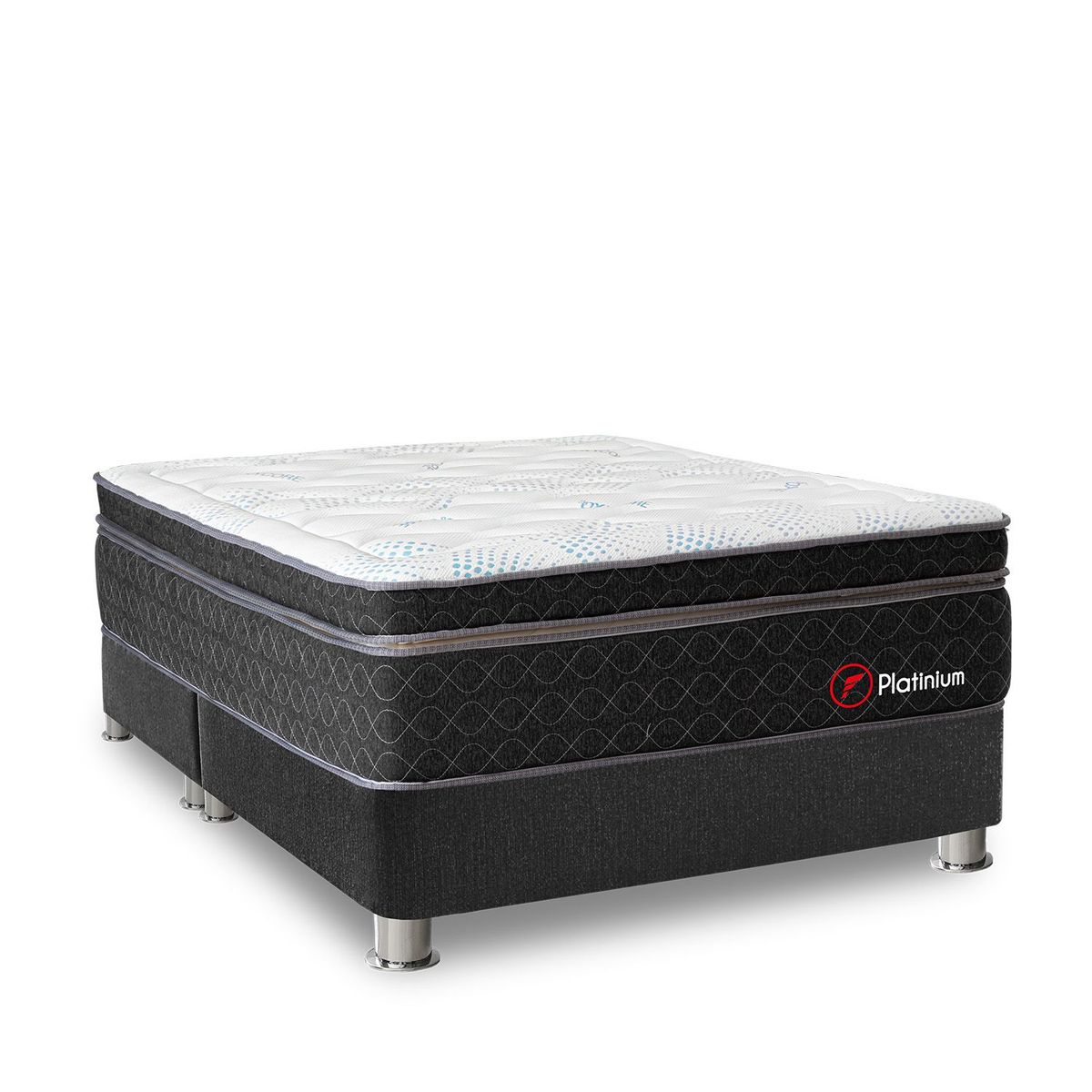 FORLI - Cama Americana Platinium Queen + Colchón + 2 Almohadas + Protector