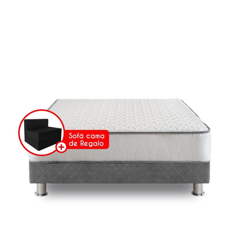 FORLI - Cama Americana Elegant 2 Plazas + Colchón + 2 Almohadas + Sofá Cama