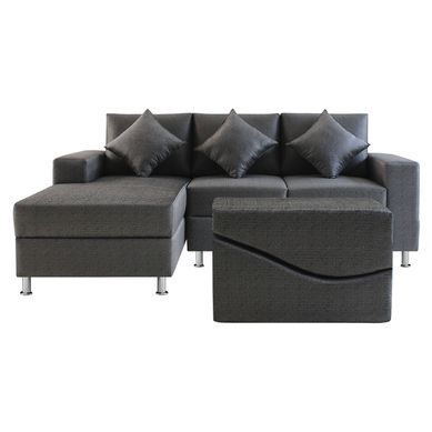 Seccional 3 Cuerpos Chaise Longue a la Izquierda Forli Spring Plomo + Puff Spring Plomo + Cojines decorativos