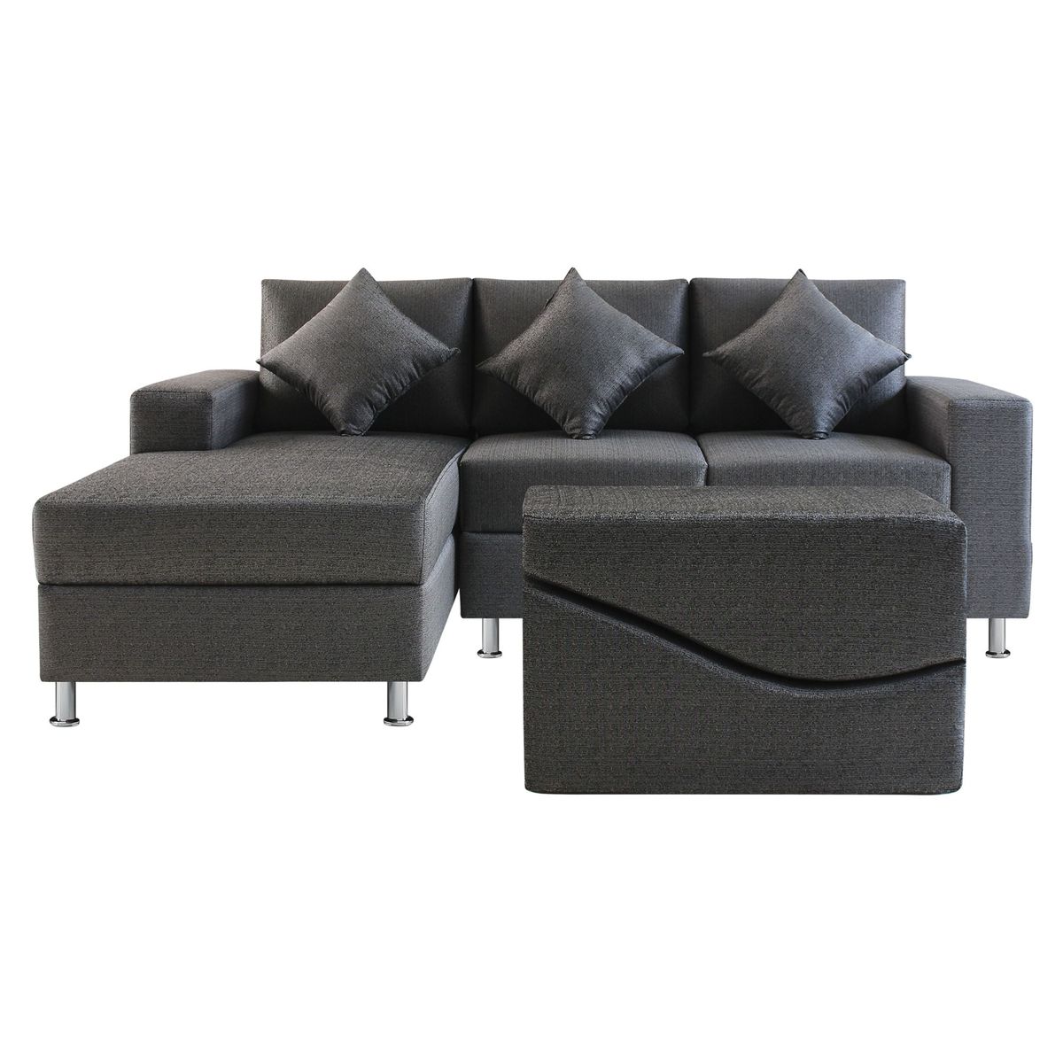 FORLI - Seccional 3 Cuerpos Spring a la Izquierda Plomo + Puff + 3 Cojines Decorativos