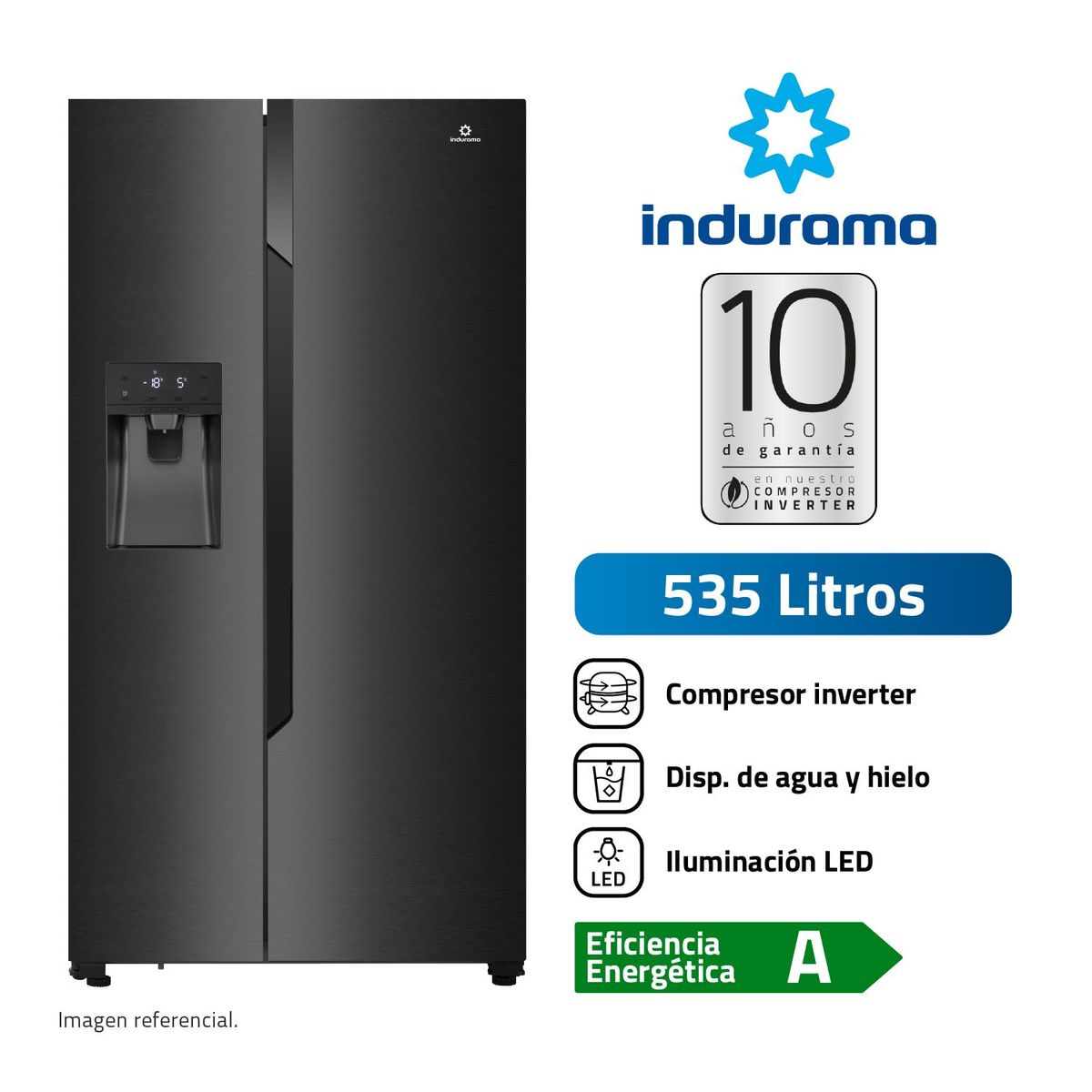INDURAMA - Refrigeradora Indurama Side by Side 2 Puertas 535 Litros RI-799DHN
