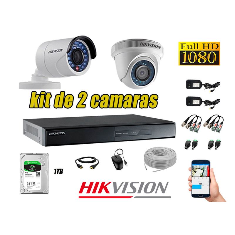 HIKVISION - Kit 2 C?maras de Seguridad FullHD 1080p Disco 1TB Vigilancia + Kit Herramientas