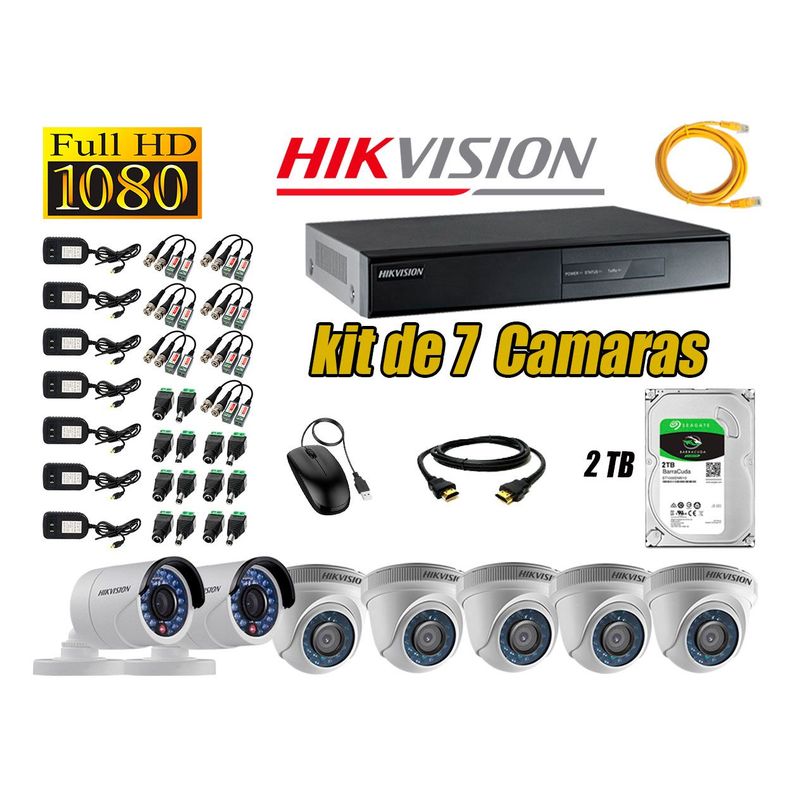 HIKVISION - Kit 7 C?maras de Seguridad FullHD 1080p Disco 2TB Vigilancia + Kit Herramientas