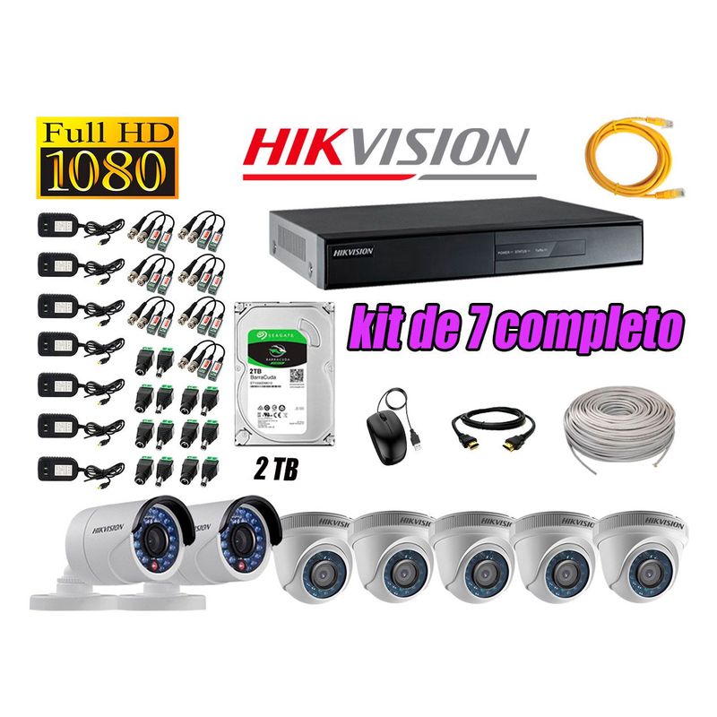 HIKVISION - Kit 7 Cámaras de Seguridad Full HD 1080p 2TB Vigilancia + Kit de Herramientas
