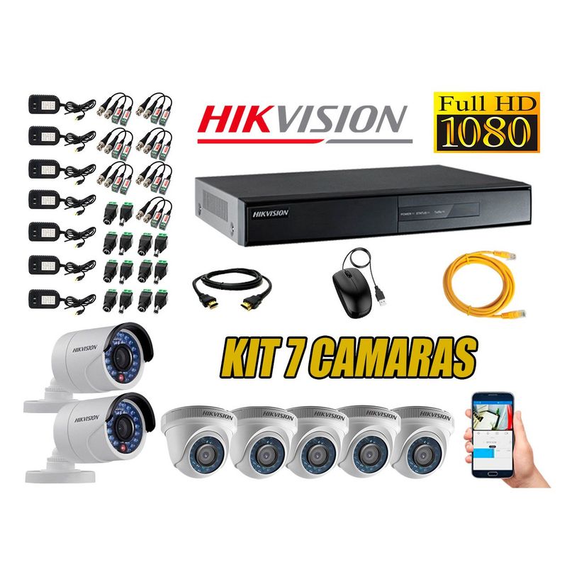 HIKVISION - Kit 7 Cámaras de Seguridad Full HD 1080p P2P Vigilancia + Kit de Herramientas