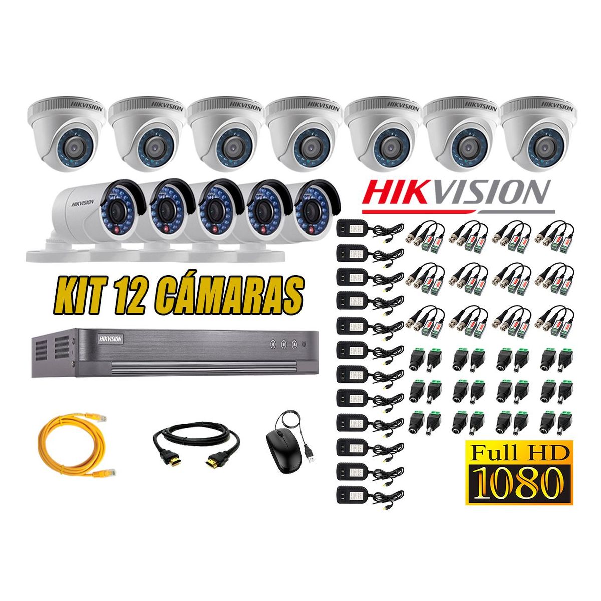 HIKVISION - Kit 12 Cámaras de Seguridad FULL HD 1080p P2P Vigilancia + Kit de Herramientas