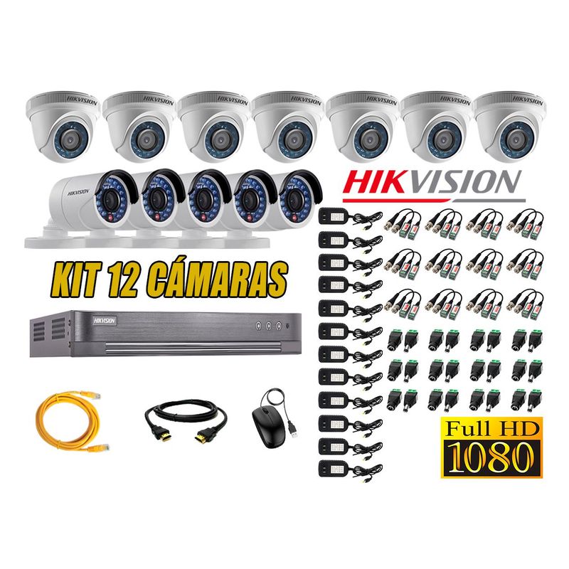 HIKVISION - Kit 12 C?maras de Seguridad FULL HD 1080p P2P Vigilancia + Kit de Herramientas