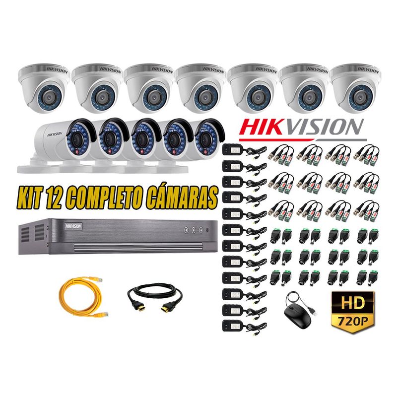 HIKVISION - Kit 12 Cámaras de Seguridad HD 720p P2P Vigilancia + Kit de Herramientas Gratis