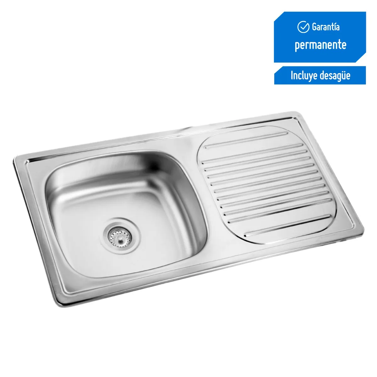 SENSI DACQUA - Lavadero de Cocina Acero Inoxidable 1 Poza con Escurridor 89.3x46cm