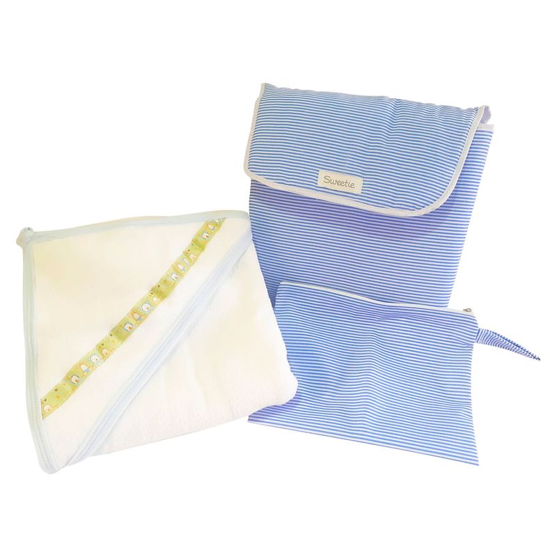 SWEETIE - Pack Toalla + Cambiador de Pañal Celeste