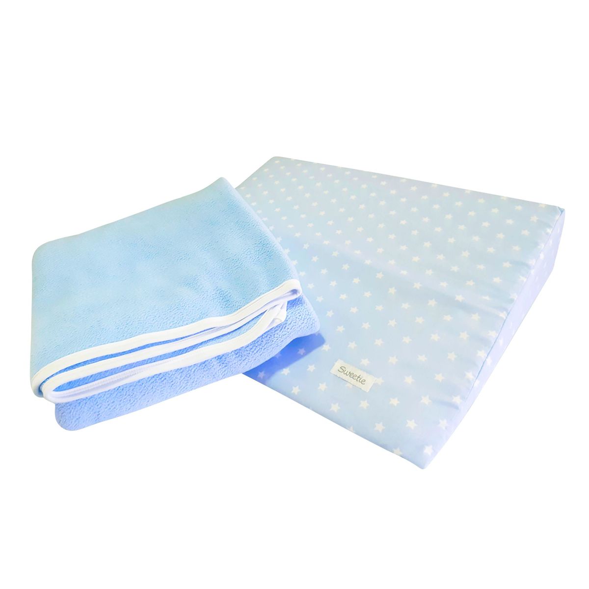 SWEETIE - Pack Cojín Antireflujo Celeste + Frazada Polar Carnero Celeste