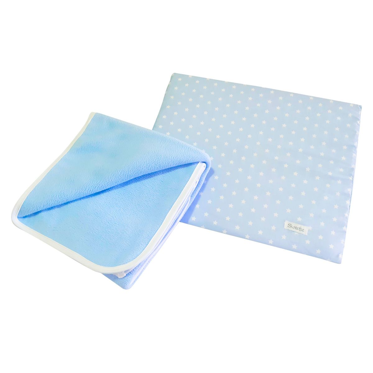 SWEETIE - Pack Cojín Antireflujo Celeste + Frazada Polar Carnero Celeste
