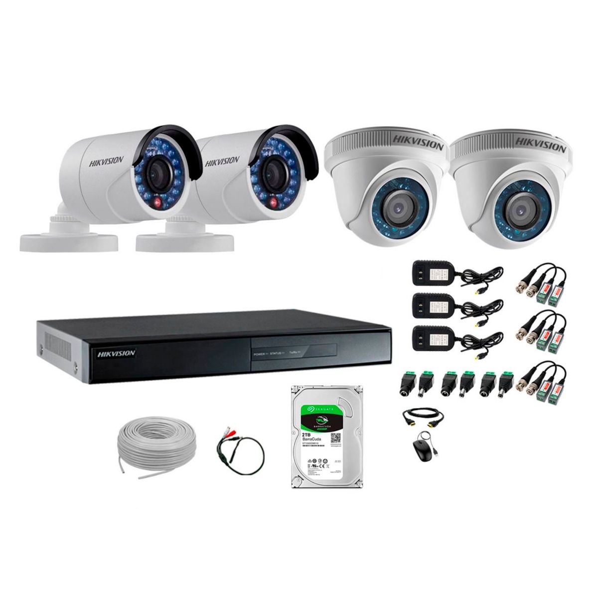 HIKVISION - Kit 4 Cámaras de Seguridad HD 720P Disco 2TB Vigilancia + Kit de Micrófono
