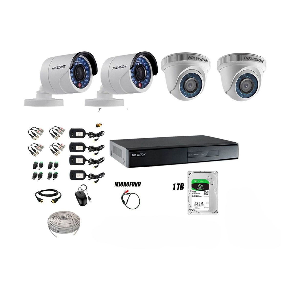 Kit 4 Cámaras de Seguridad HD 720P Disco 1TB Vigilancia + Kit de Micrófono, marca Hikvision - Foto Principal