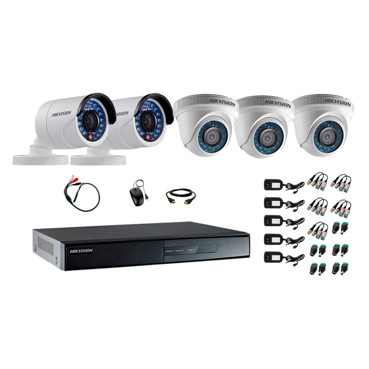 HIKVISION - Kit 5 Cámaras de Seguridad HD 720P P2P Vigilancia + Kit de Micrófono