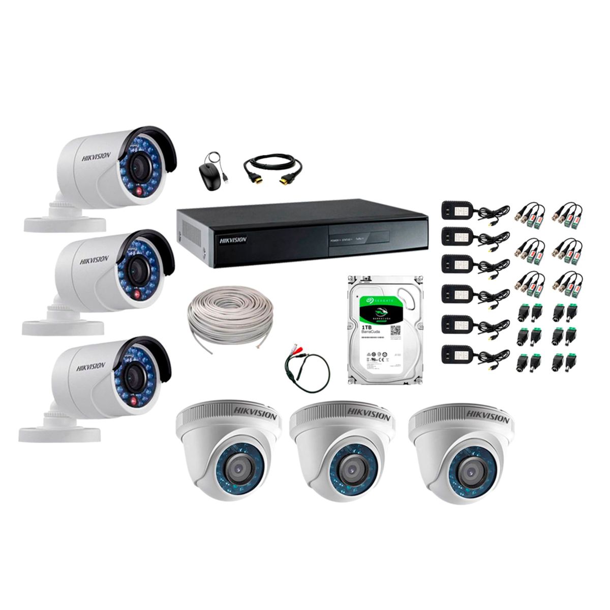 HIKVISION - Kit 6 Cámaras de Seguridad Full HD 1080P Disco 1TB Vigilancia + Kit de Micrófono