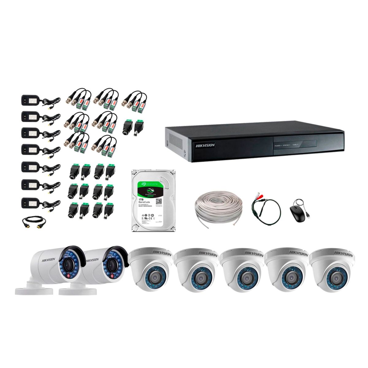 HIKVISION - Kit 7 Cámaras de Seguridad Full HD 1080P Disco 1TB Vigilancia + Kit de Micrófono