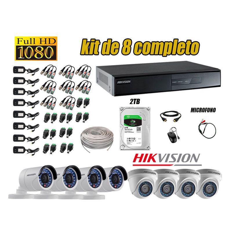 HIKVISION - Kit 8 Cámaras de Seguridad Full HD 1080P 2TB Vigilancia + Kit de Micrófono