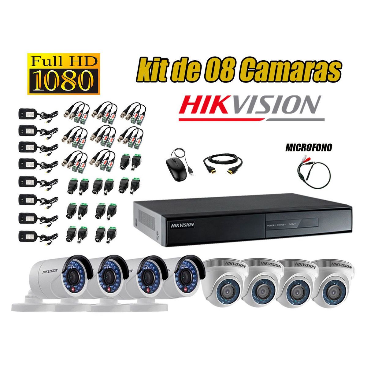 HIKVISION - Kit 8 Cámaras de Seguridad Full HD 1080P P2P Vigilancia + Kit de Micrófono