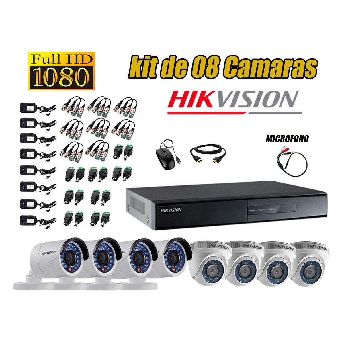 HIKVISION - Kit 8 Cámaras de Seguridad Full HD 1080P P2P Vigilancia + Kit de Micrófono
