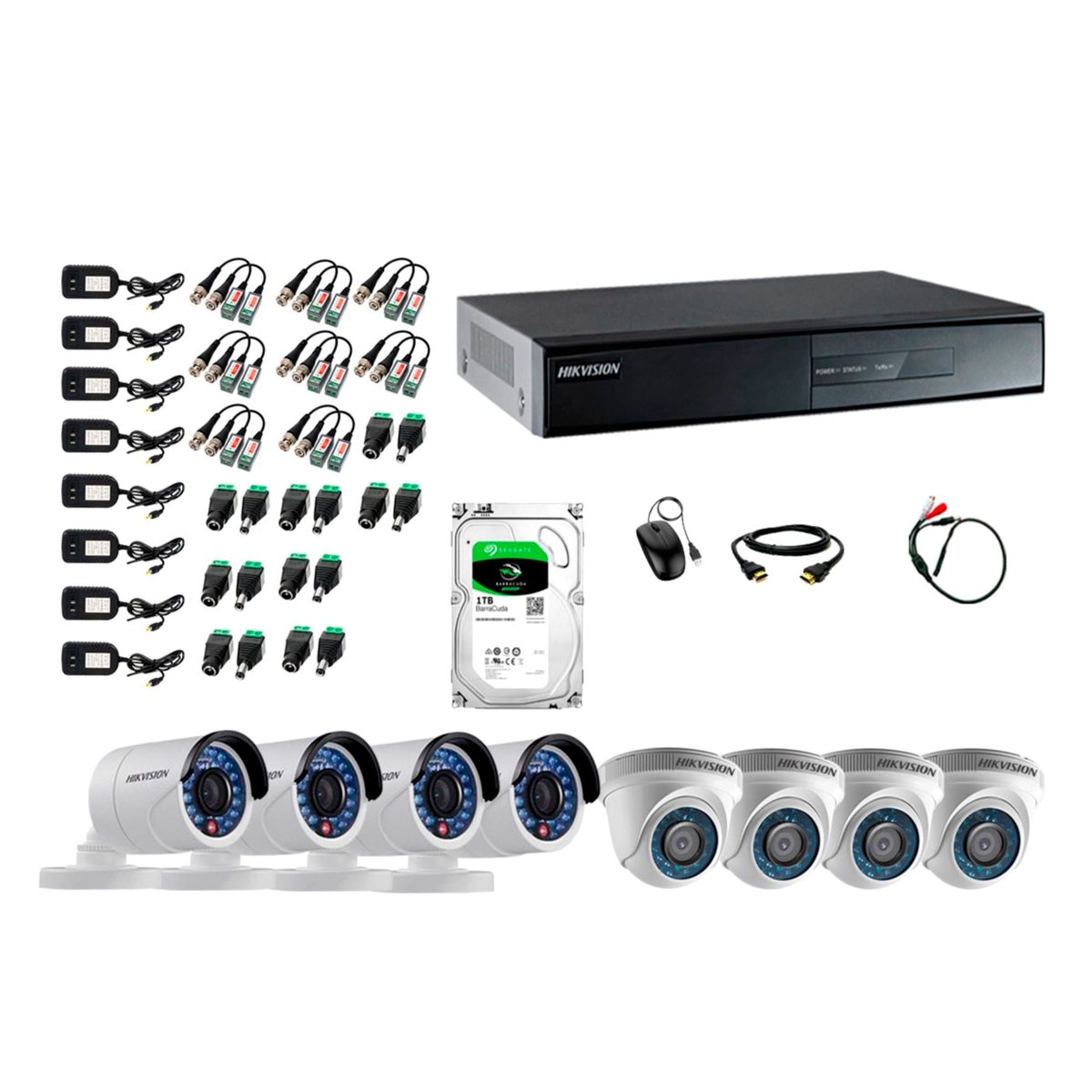 HIKVISION - Kit 8 Cámaras de Seguridad HD 720P Disco 1TB Vigilancia + Kit de Micrófono