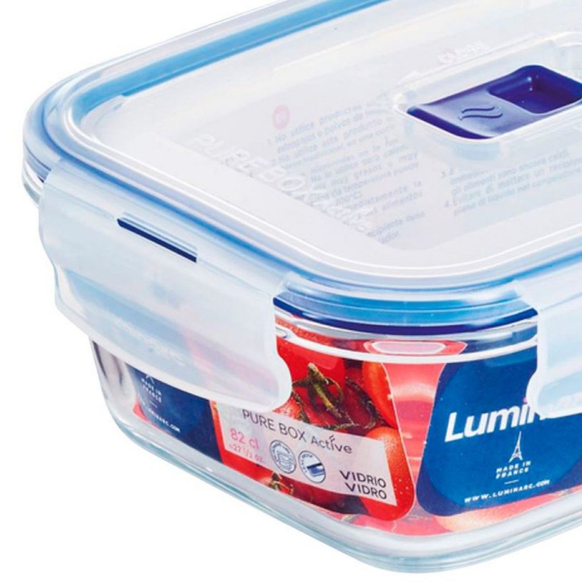 LUMINARC - Hermético Rectangular 0.82L con Tapa Azul