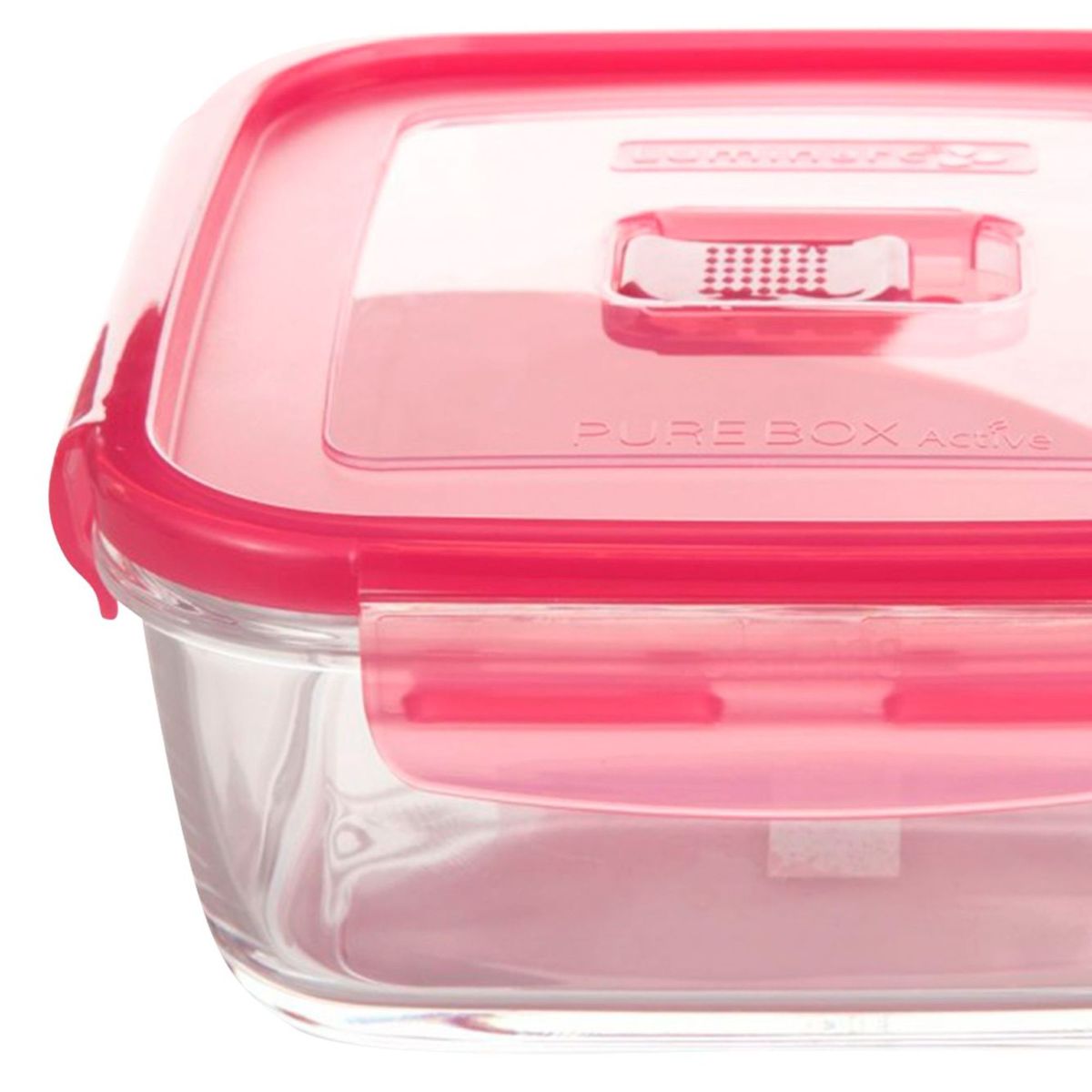 LUMINARC - Táper Hermético Cuadrado 0.76L con Tapa Rosado