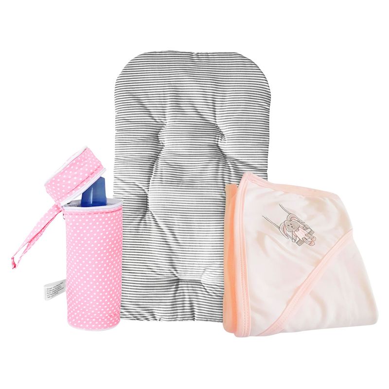 SWEETIE - Pack Colchoneta para Coche + Portabiberón Huellitas + Colchita Pyma Rosado
