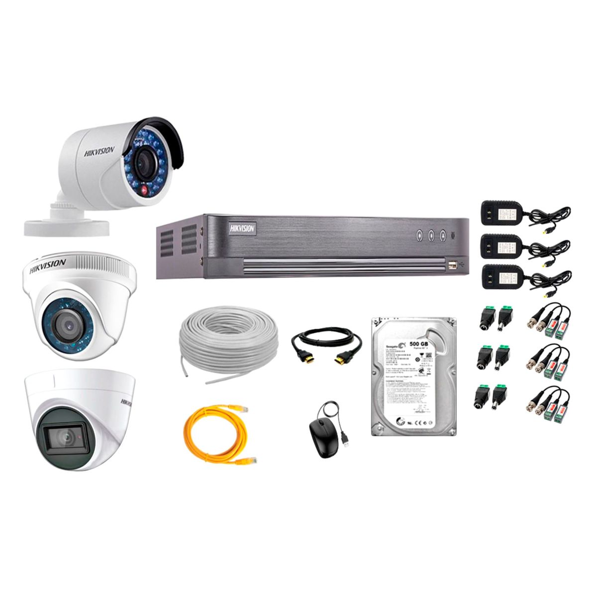 HIKVISION - Kit 3 Cámaras de Seguridad Full HD 1080P 500GB | 01 Cámara con Audio Completo