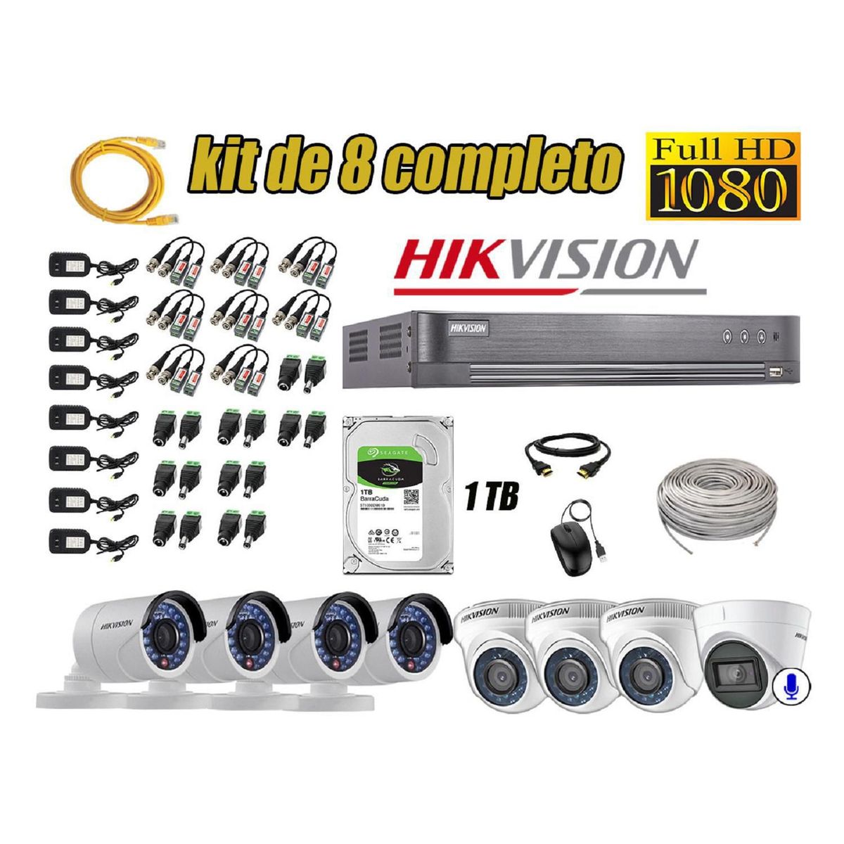 HIKVISION - Kit 8 Cámaras de Seguridad Full HD 1080P 1TB | 01 Cámara con Audio Completo