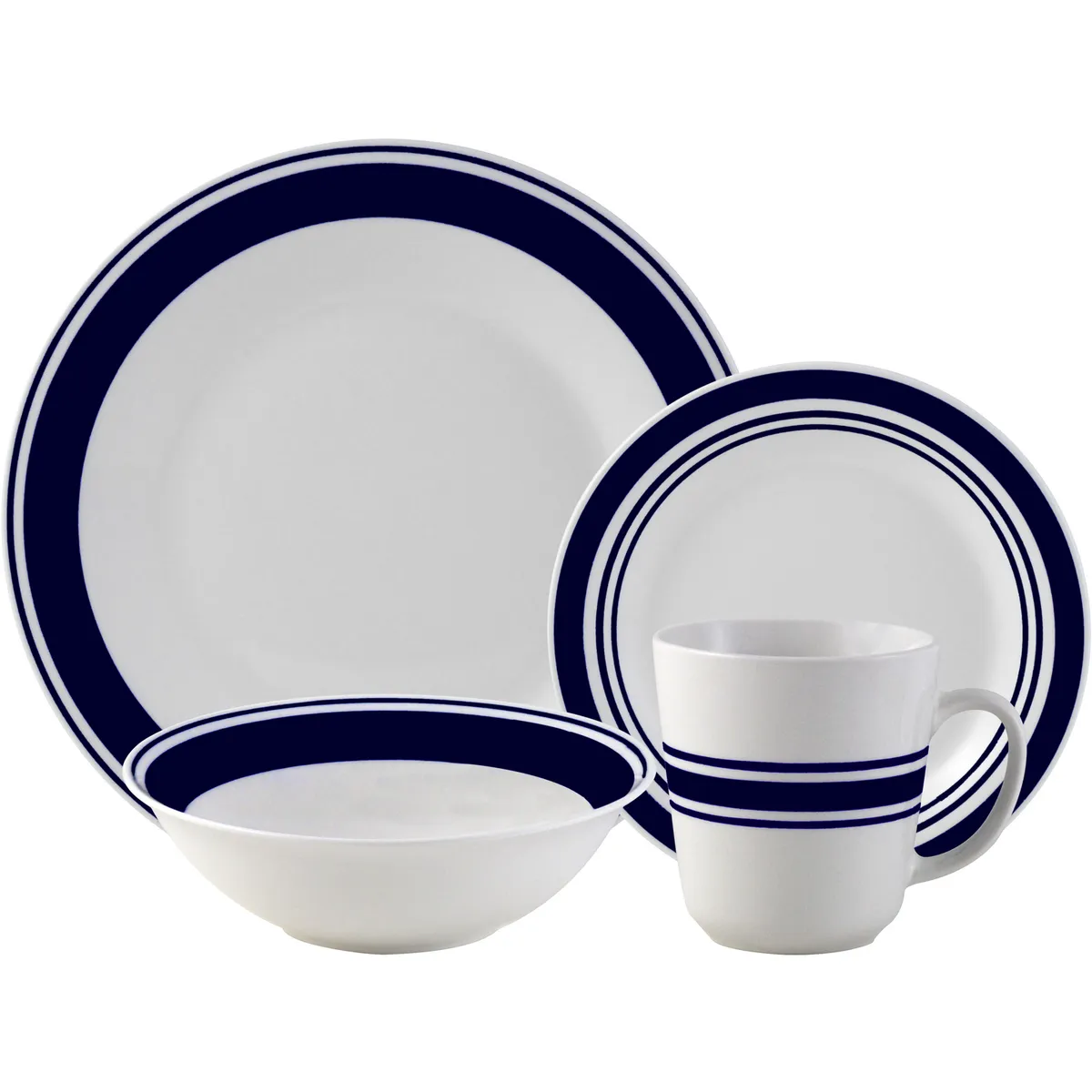 JUST HOME COLLECTION - Juego de vajillas Porcelana Clásico Blanco y azul 16 Piezas