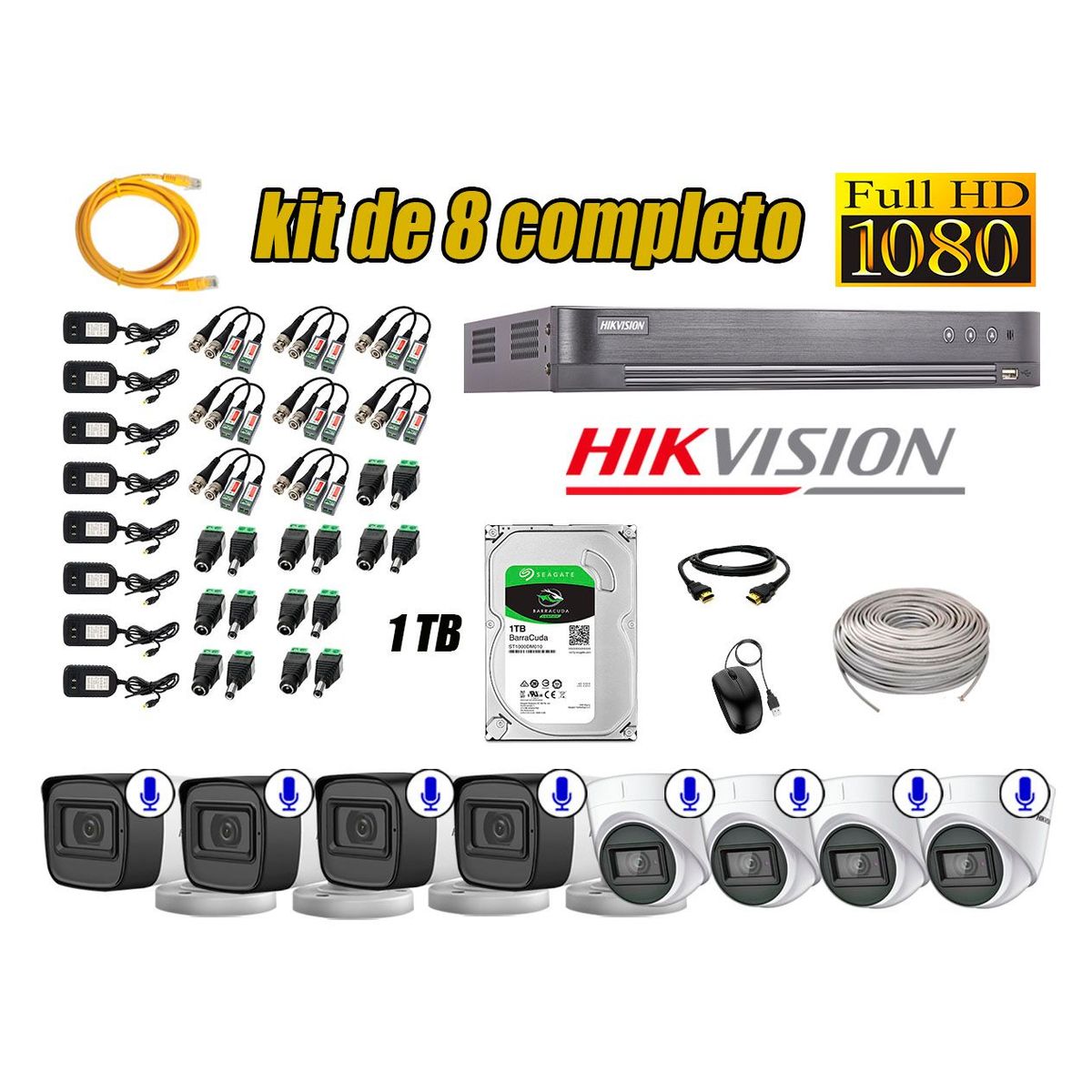 HIKVISION - Kit 8 Cámaras de Seguridad Con Audio Incorporado Full HD 1080P Completo P2P