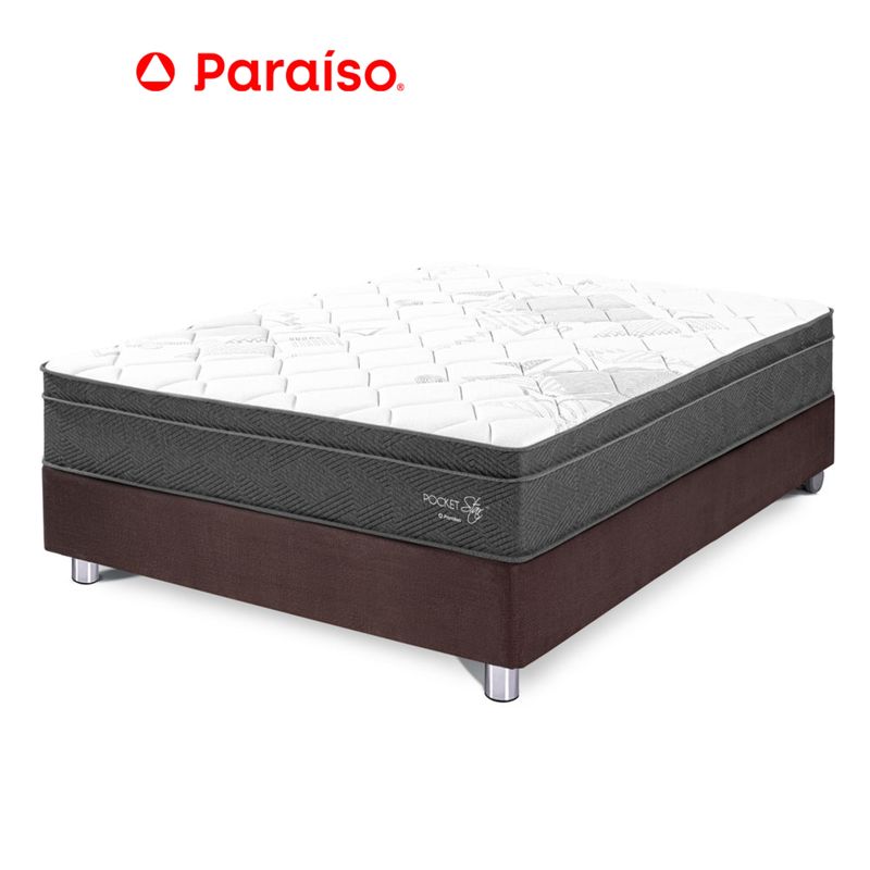 PARAISO - Cama Pocket Star 2 Plazas + 2 Almohadas + Protector