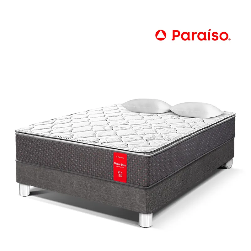 PARAISO - Cama Super Star 2 Plazas + 2 Almohadas + Protector