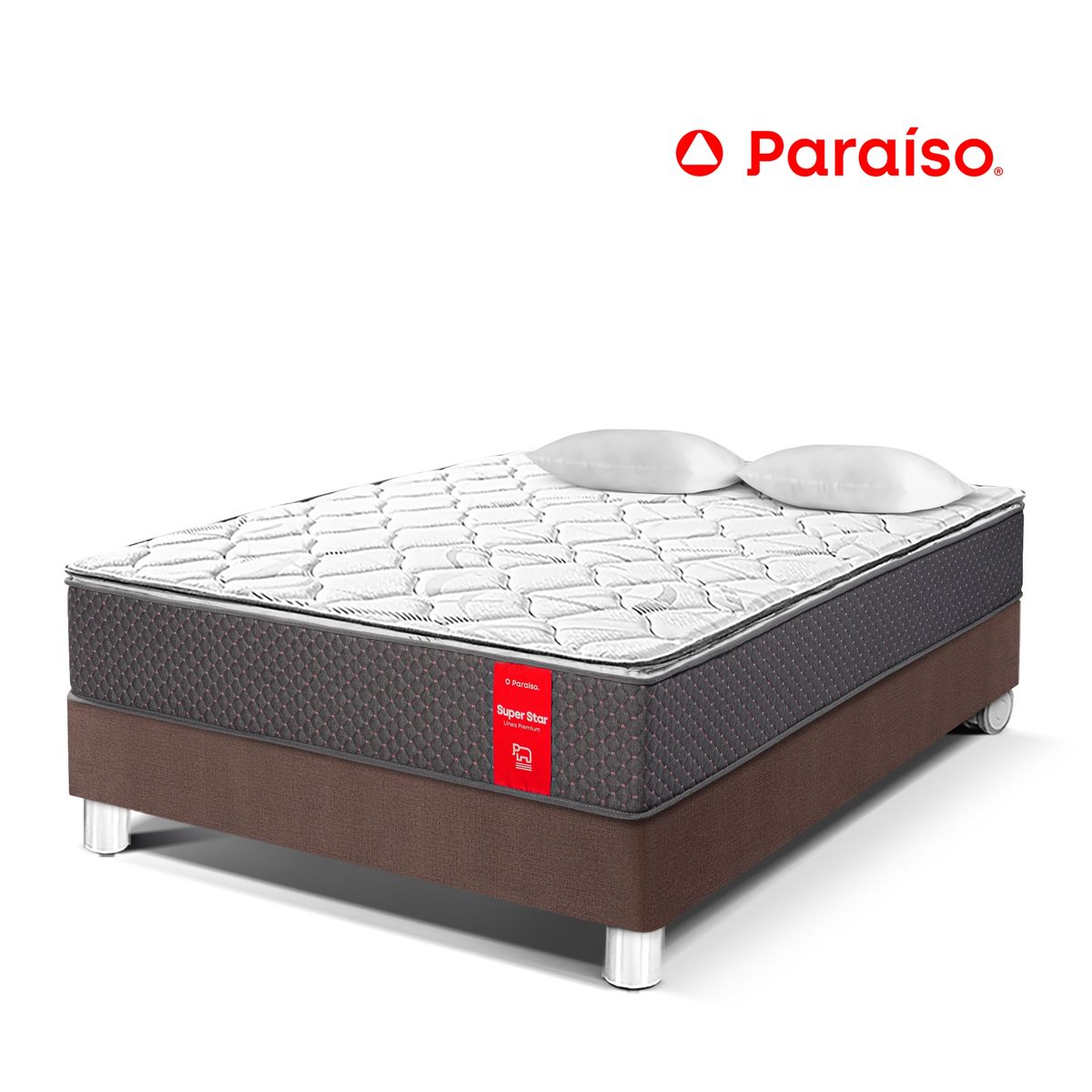 PARAISO - Cama Super Star 2 Plazas + 2 Almohadas + Protector