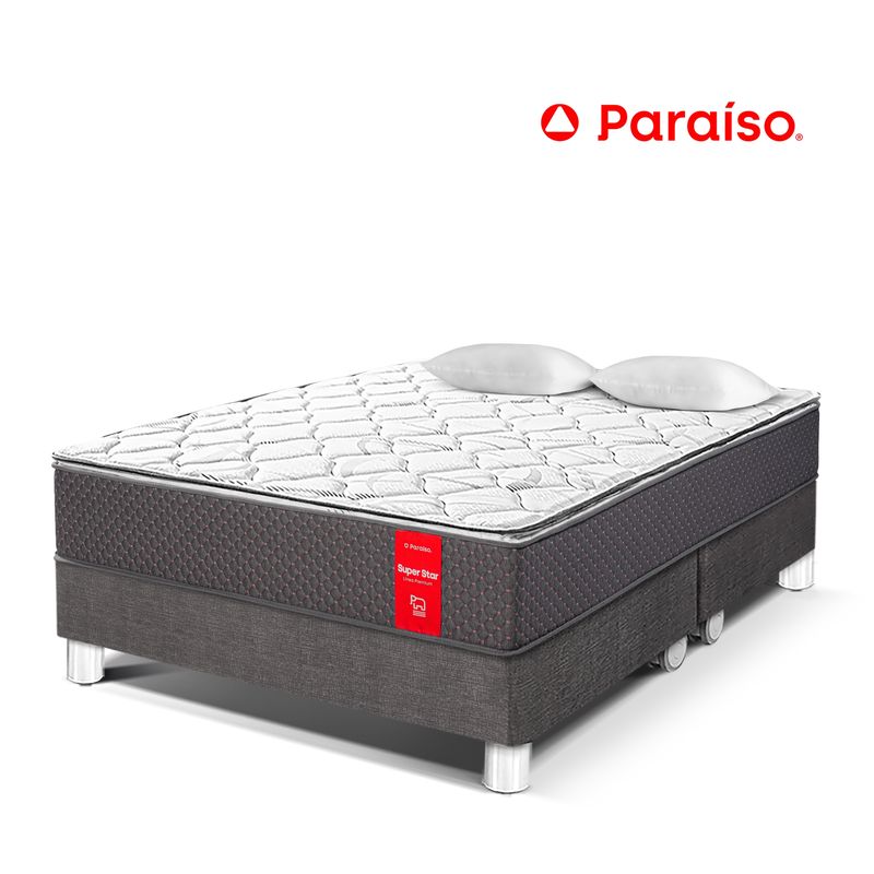 PARAISO - Cama Super Star Queen + 2 Almohadas + Protector