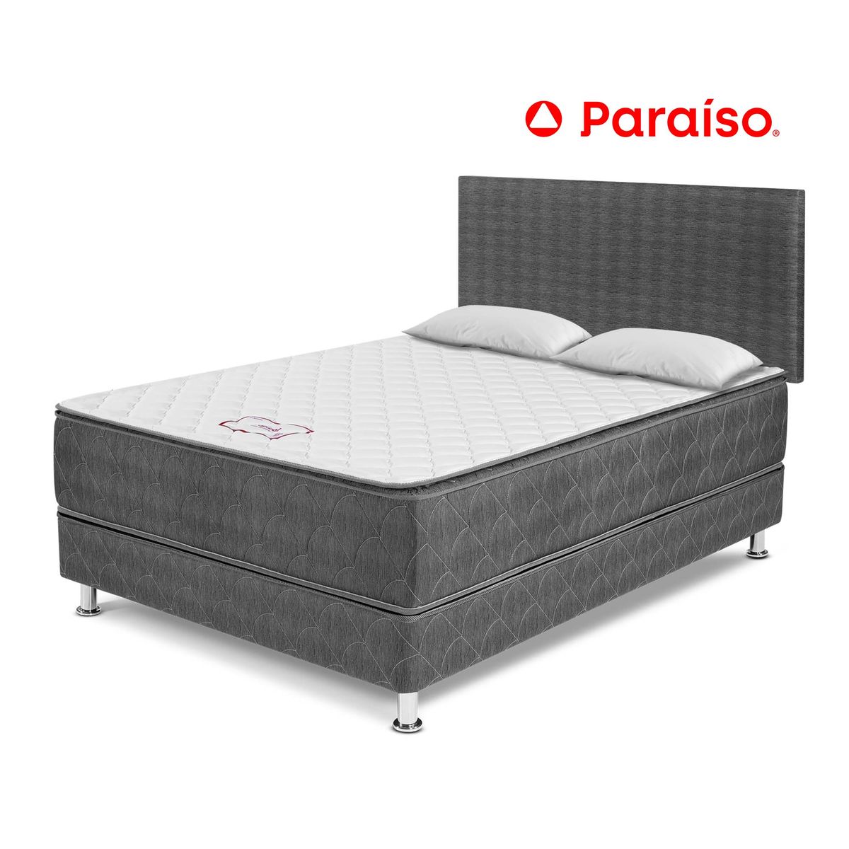 PARAISO - Dormitorio Paraíso Tropical 2 Plazas Gris + Colchón + 2 Almohadas + Protector
