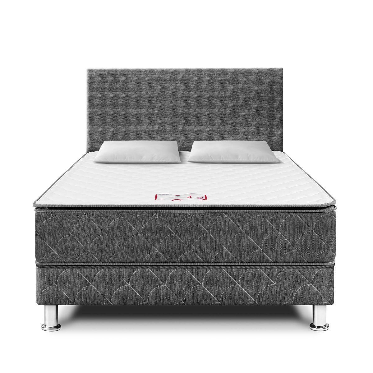 PARAISO - Dormitorio Paraíso Tropical 2 Plazas Gris + Colchón + 2 Almohadas + Protector