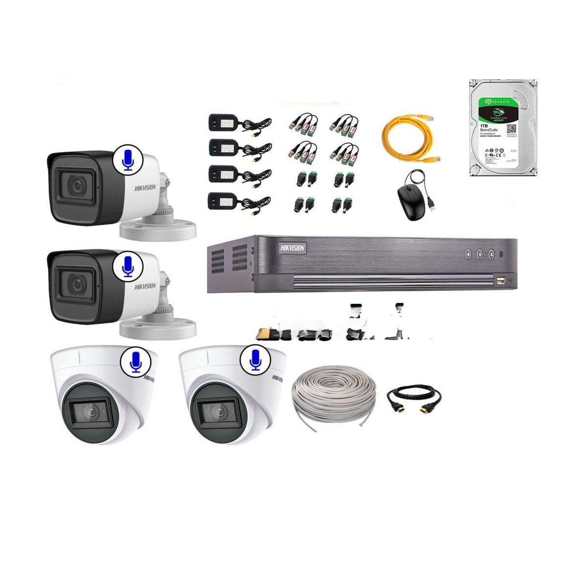 HIKVISION - Kit 4 Cámaras de Seguridad Audio Incorporado 5MP Disco 1TB Completo CCTV
