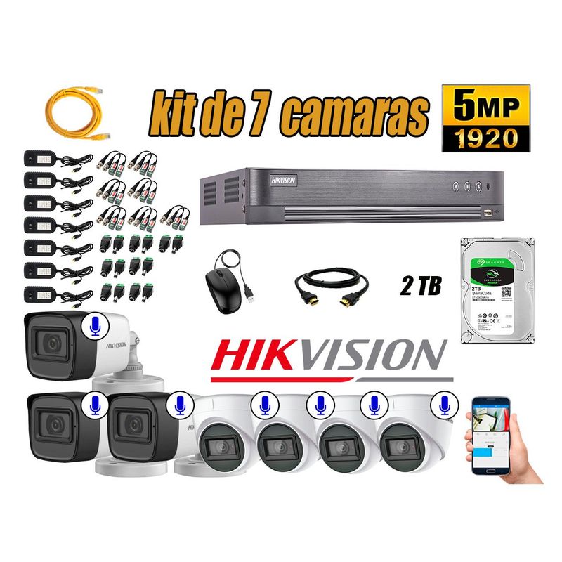 HIKVISION - Kit 7 Cámaras de Seguridad Audio Incorporado 5MP Disco 2TB Completo CCTV P2P