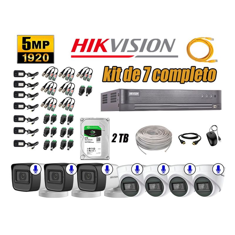 HIKVISION - Kit 7 Cámaras de Seguridad Audio Incorporado 5MP Disco 2TB Completo CCTV