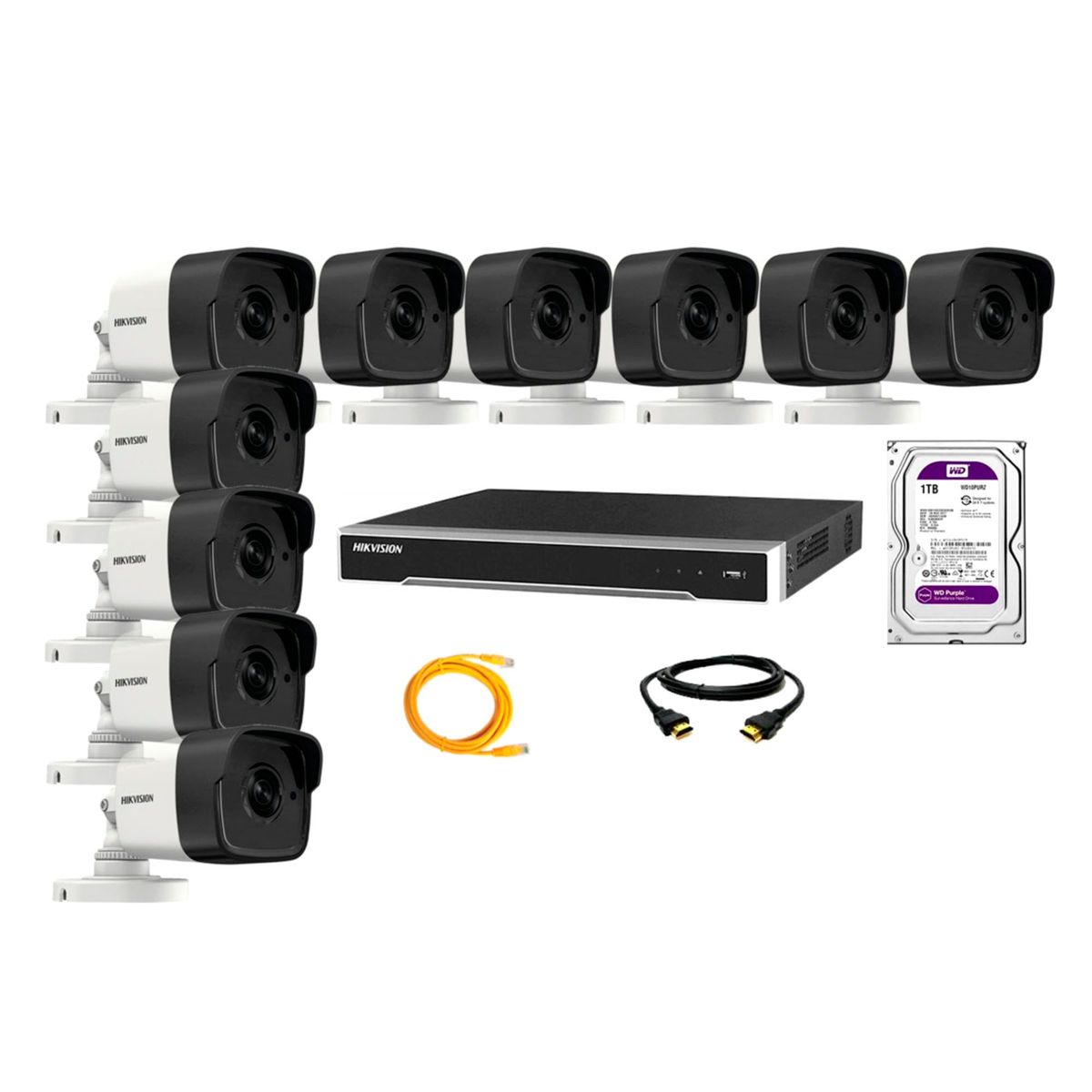 HIKVISION - Cámara de Seguridad Ip Poe Full HD 1080P Exterior Kit 10 Disco 1TB Purpura P2P