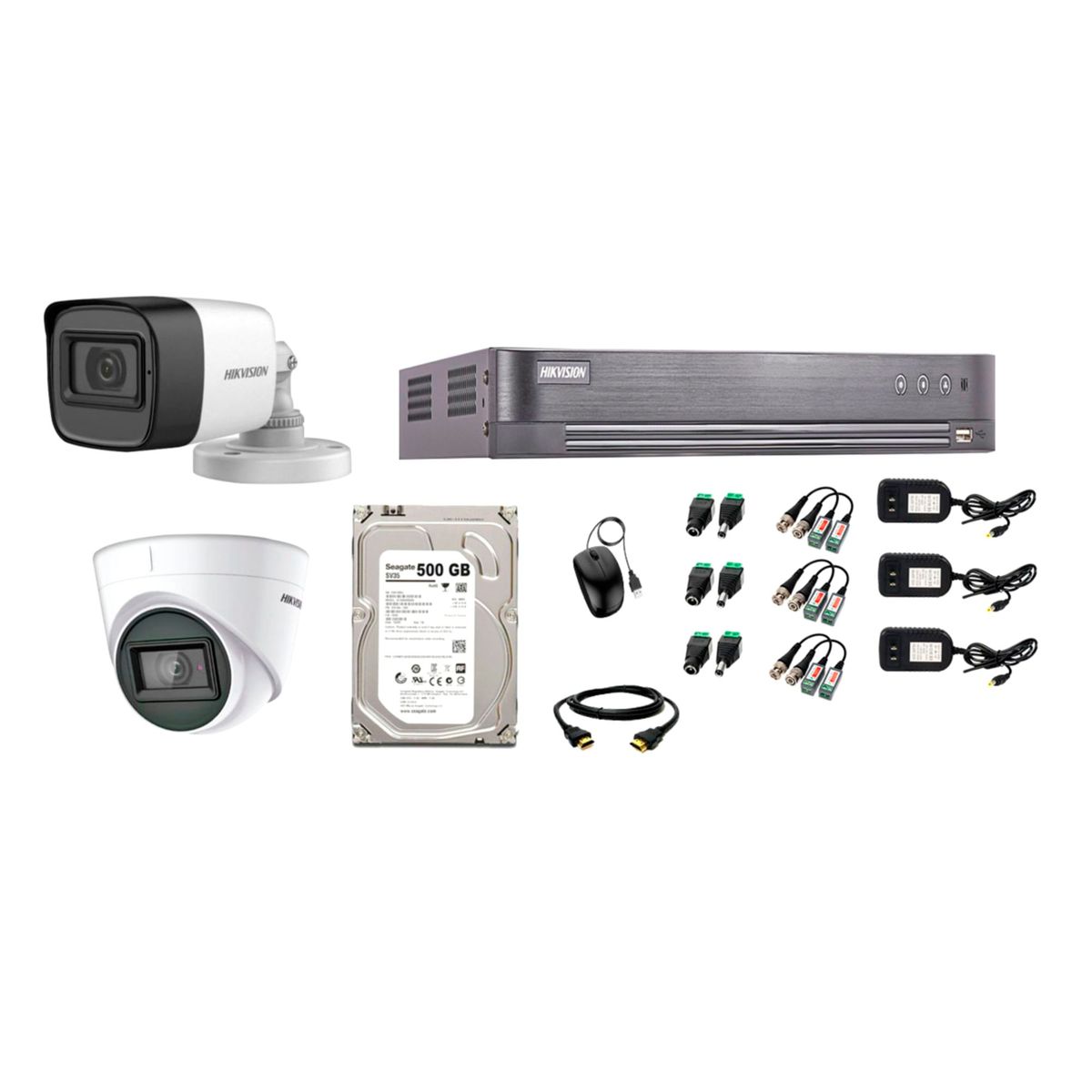 HIKVISION - Cámaras de Seguridad Kit 3 5MP | 01 Cámara Audio Incorporado Disco 500GB P2P