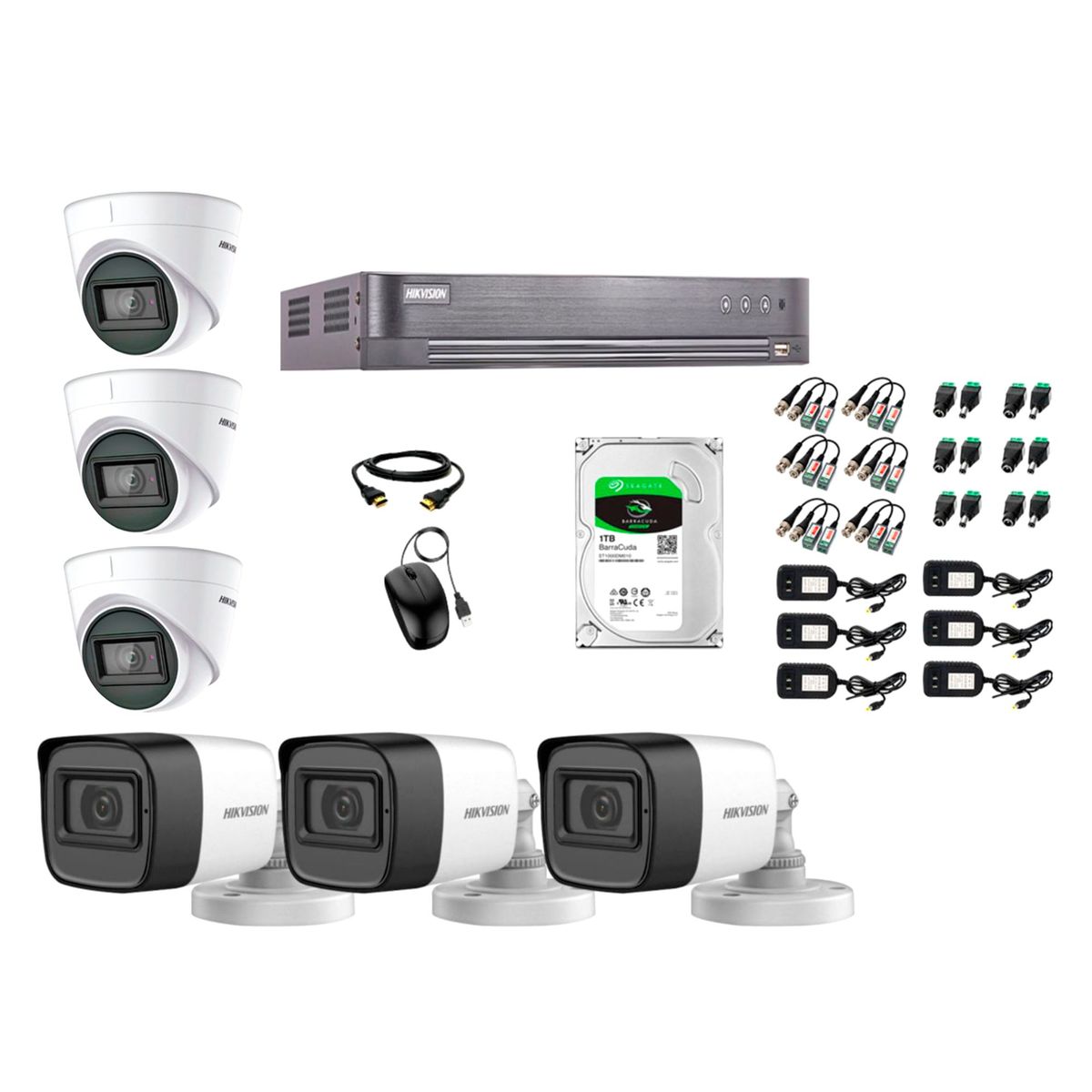 HIKVISION - Cámaras de Seguridad Kit 6 5MP | 03 Cámaras Audio Incorporado Disco 1TB WD P2P