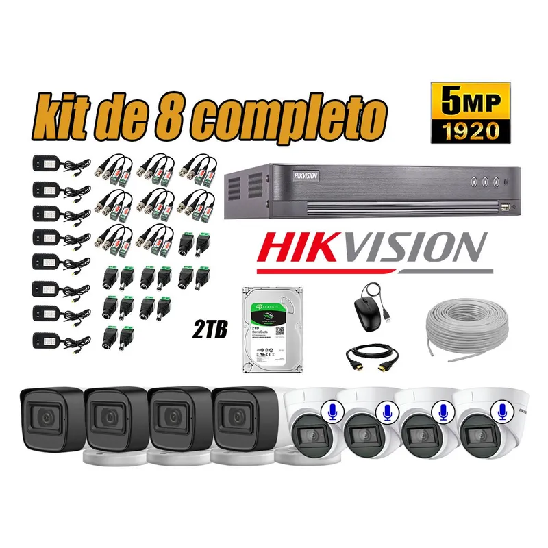HIKVISION - Cámaras de Seguridad Kit 8 5MP | 04 Cámaras Audio Incorporado Disco 2TB