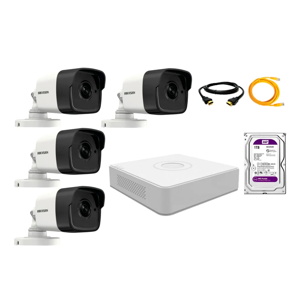 HIKVISION - Cámara de Seguridad Ip Poe Full HD 1080P Exterior Kit 4 Disco 2TB WD Purpura